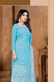 Ethnic And Sophesticated Salwaar Kameez In Sky Blue Colour Woven Fabricated On Elegant Banarasi Silk Fabric