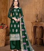 Ethnic And Sophesticated Salwaar Kameez In Green Colour Woven Designer Fabricated On Elegant Banarasi Silk Fabric