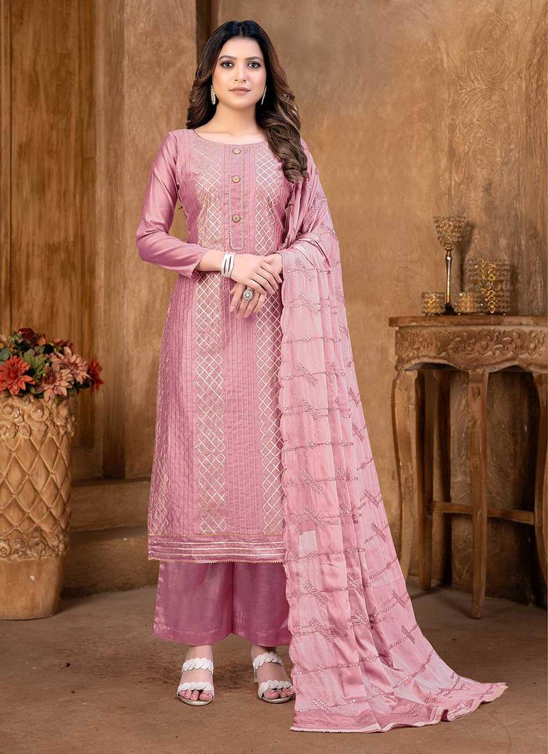 Rose Gold Modal Chanderi Pant Salwar Suits