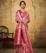Light pink woven tissue saree with blouse