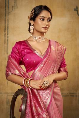 Light pink woven tissue saree with blouse 2