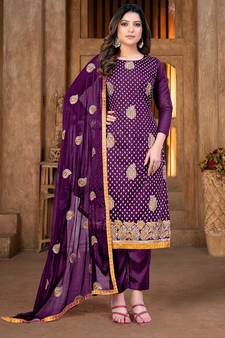 Ethnic Modal Chandei Salwaar Kameez In Girlish Purple Colour With Designer Embroidery Work