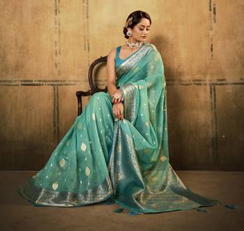 Light blue woven tissue saree with blouse 2