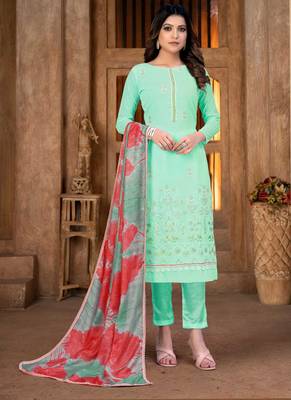 Beautiful And Girlish Pretty Embroidery Work With Saboori Printed Sea Green Colour Salwaar Kameez In Georgette Fabric 1