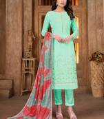 Beautiful And Girlish Pretty Embroidery Work With Saboori Printed Sea Green Colour Salwaar Kameez In Georgette Fabric