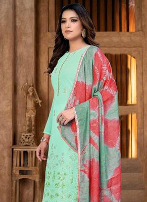 Beautiful And Girlish Pretty Embroidery Work With Saboori Printed Sea Green Colour Salwaar Kameez In Georgette Fabric 2