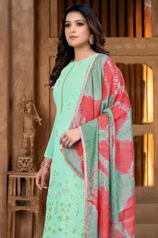 Beautiful And Girlish Pretty Embroidery Work With Saboori Printed Sea Green Colour Salwaar Kameez In Georgette Fabric