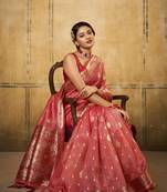 Pink woven tissue saree with blouse