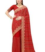 Red embroidered georgette saree with blouse