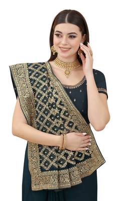 Teal embroidered georgette saree with blouse 2