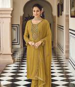 Heavy Designer Embroidery Work Salwaar Kameez In Girlish Yellow Colour For Adorable Party Looks
