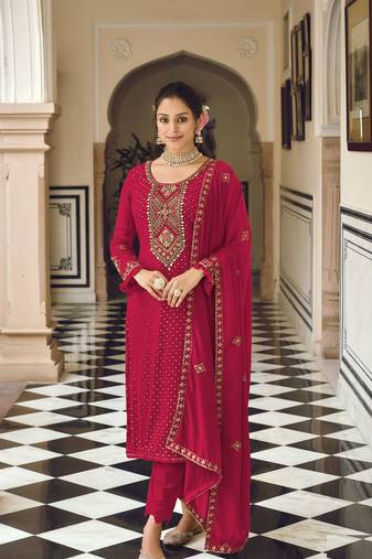 Heavy Designer Embroidery Work Salwaar Kameez In Girlish Pink Colour For Adorable Party Looks