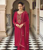 Heavy Embroidery Work Salwaar Kameez In Girlish Pink Colour For Adorable Party Looks