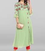 Beautiful Green Colour Poly Crepe Kurti Textured In Floral Printed