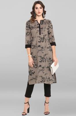 Girlish And Ethnic Taupe Colour Party Wear Cotton Kurti Textured In Floral Printed 1