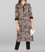 Girlish And Ethnic Taupe Colour Party Wear Cotton Kurti Textured In Floral Printed