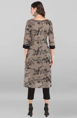Girlish And Ethnic Taupe Colour Party Wear Cotton Kurti Textured In Floral Printed 2