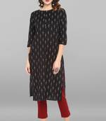 Girlish And Ethnic Black Colour Party Wear Cotton Kurti Textured In Ikkat