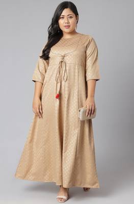 Beautiful Girlish Beige Colour Poly Silk Fabric Kurti With Foil Printed Texture 1