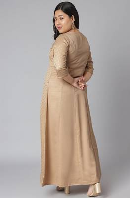 Beautiful Girlish Beige Colour Poly Silk Fabric Kurti With Foil Printed Texture 2