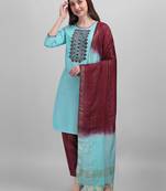 Sober Classy Kurti Bottom Dupatta Set In Rama Colour Cotton Fabric