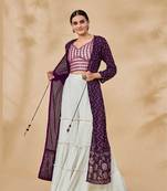 Classy Party Wear Top Bottom Shrug Set In White Colour Georgette Fabric For Girlish Looks