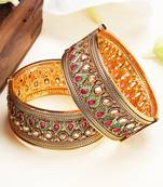 Styylo Fashion Set Of 2 24 CT Gold-Plated & Red Stone-Studded Enamelled Meenakari Bangles