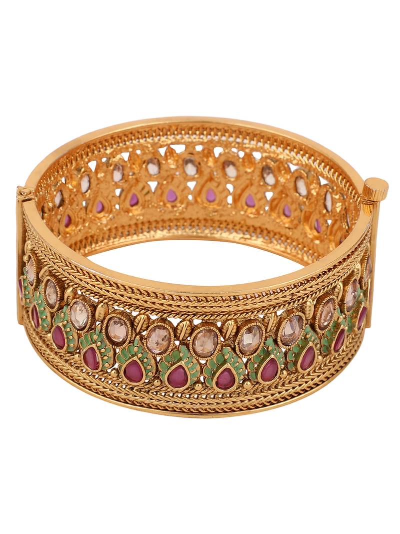 Styylo Fashion Set Of 2 24 CT Gold-Plated & Red Stone-Studded Enamelled Meenakari Bangles