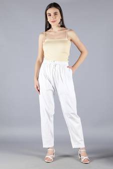 Seva Chikan Hand Embroidered Lucknowi Chikankari White Cotton Palazzo Pant for Women