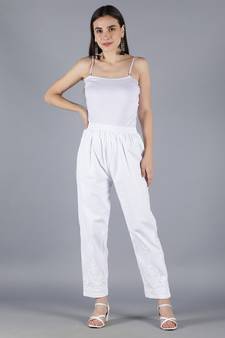 Seva Chikan Hand Embroidered Lucknowi Chikankari White Cotton Palazzo Pant for Women