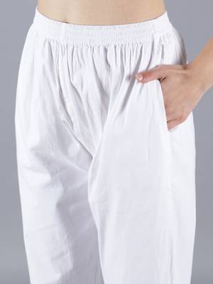 Seva Chikan Hand Embroidered Lucknowi Chikankari White Cotton Palazzo Pant for Women 2