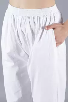 Seva Chikan Hand Embroidered Lucknowi Chikankari White Cotton Palazzo Pant for Women