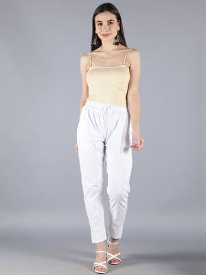Hand Embroidered Lucknowi Chikankari White Cotton Palazzo Pant for Women 1