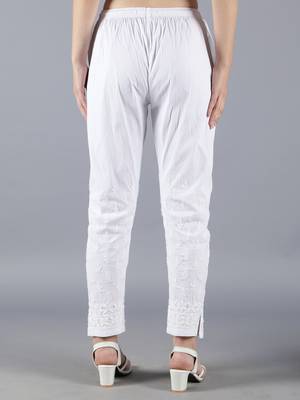 Hand Embroidered Lucknowi Chikankari White Cotton Palazzo Pant for Women 2