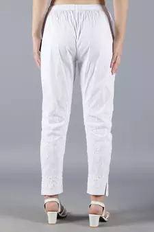 Hand Embroidered Lucknowi Chikankari White Cotton Palazzo Pant for Women