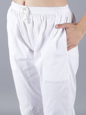 Hand Embroidered Lucknowi Chikankari White Cotton Palazzo Pant for Women 3