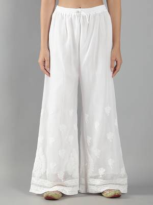 Hand Embroidered Lucknowi Chikankari White Georgette Palazzo for Women SCL11020 1