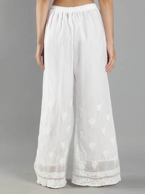 Hand Embroidered Lucknowi Chikankari White Georgette Palazzo for Women SCL11020 2