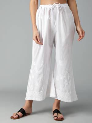 Hand Embroidered Lucknowi Chikankari White Cotton Palazzo  for Women 1