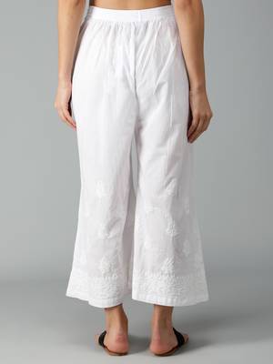 Hand Embroidered Lucknowi Chikankari White Cotton Palazzo  for Women 2