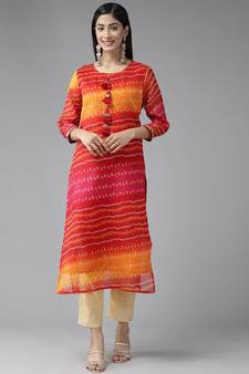 Red printed cotton kurtas-and-kurtis