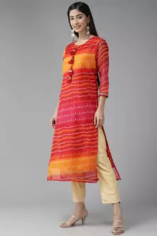 Red printed cotton kurtas-and-kurtis