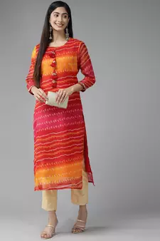 Red printed cotton kurtas-and-kurtis