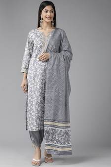 Grey printed cotton ethnic-kurtis