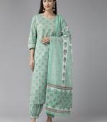 Sea-green printed cotton ethnic-kurtis