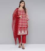 Red embroidered net salwar