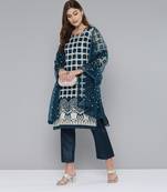 Turquoise embroidered net salwar
