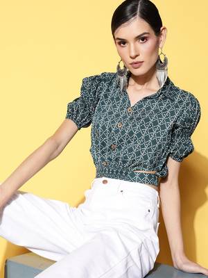Teal printed cotton cotton-tops 1
