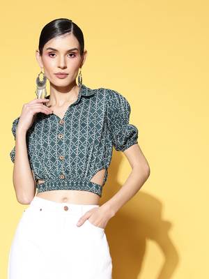 Teal printed cotton cotton-tops 2