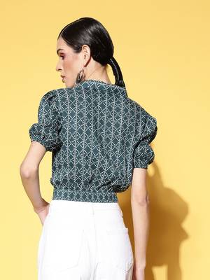 Teal printed cotton cotton-tops 3